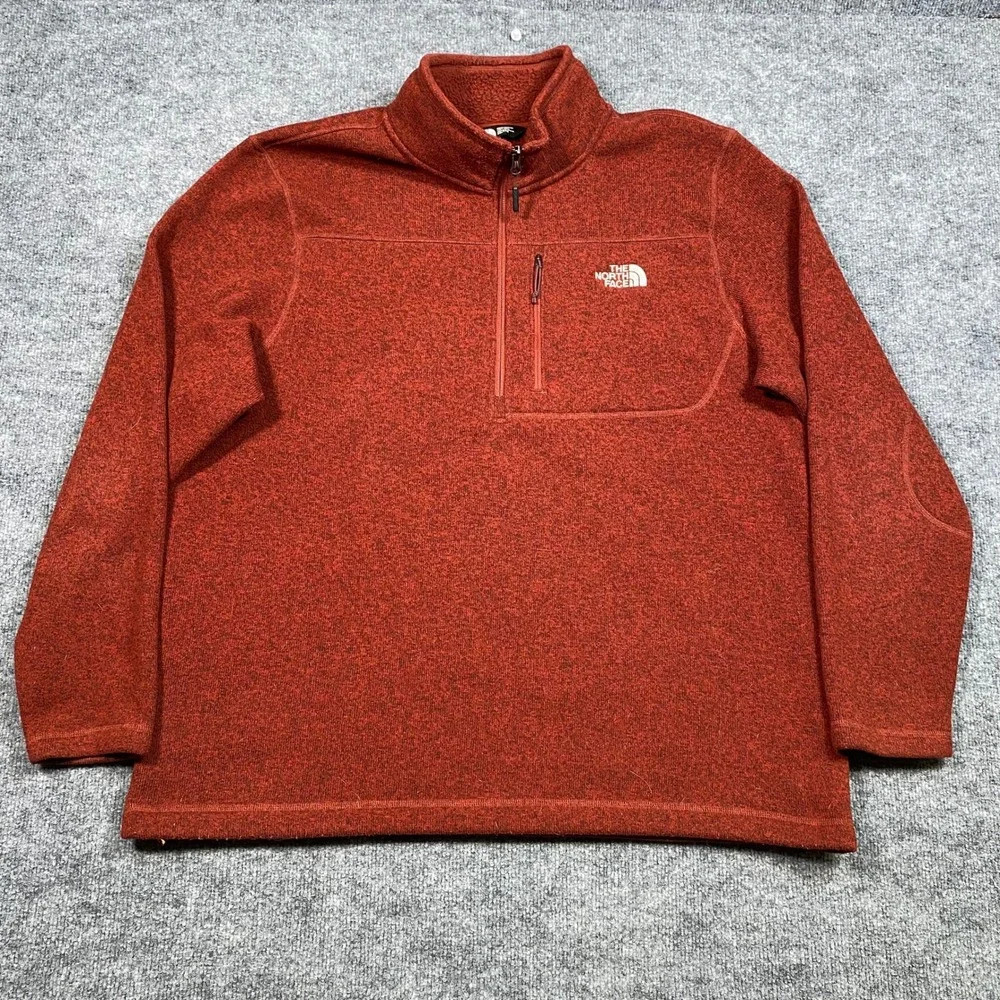 The North Face Mens Gordon Lyons Quarter Zip Fleece Pullover Red‎ Heather XXL